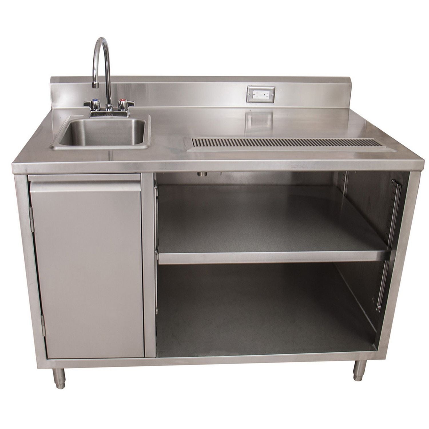 Stainless Steel Beverage Table with Left Sink, Rectangular, 30