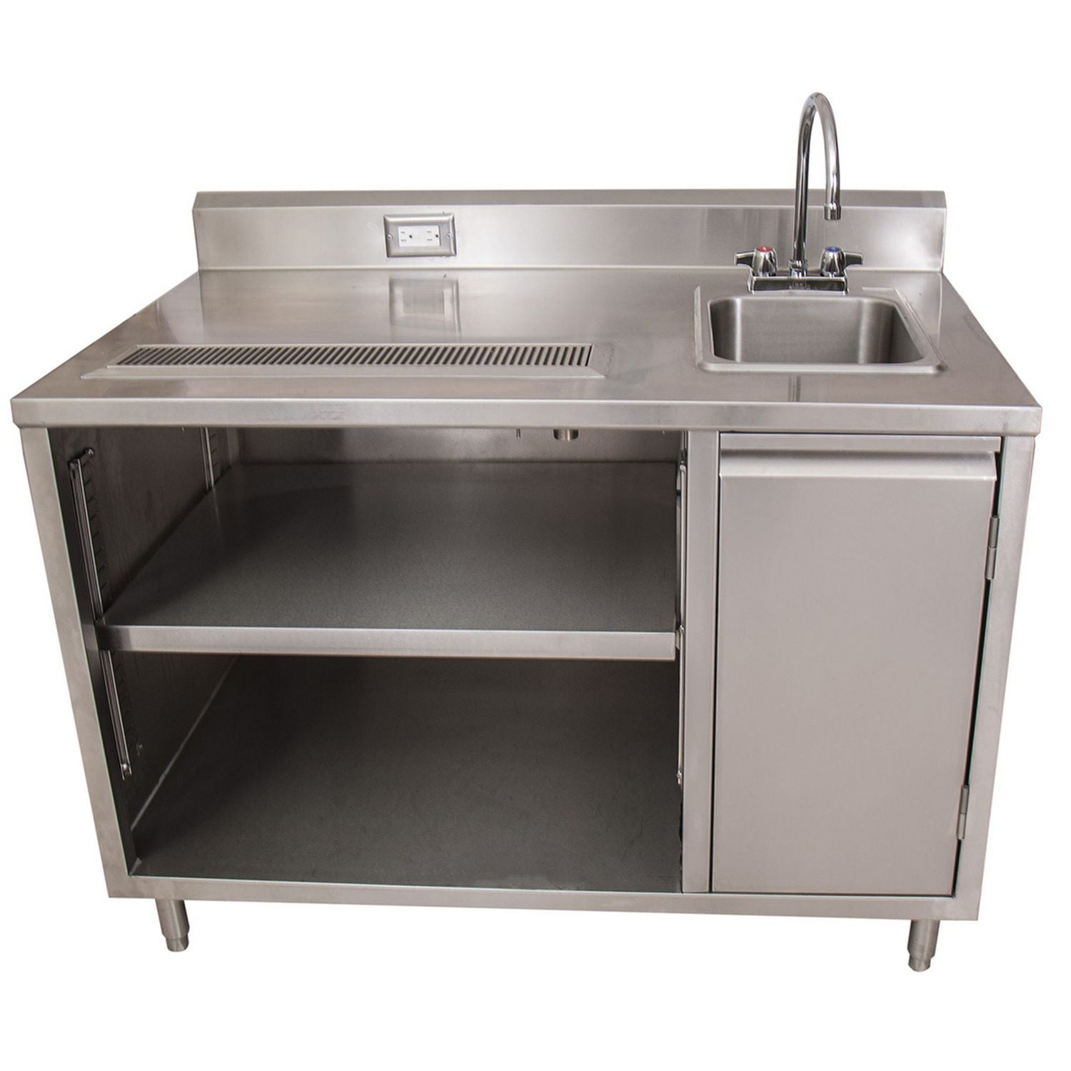 Stainless Steel Beverage Table with Right Sink, Rectangular, 30