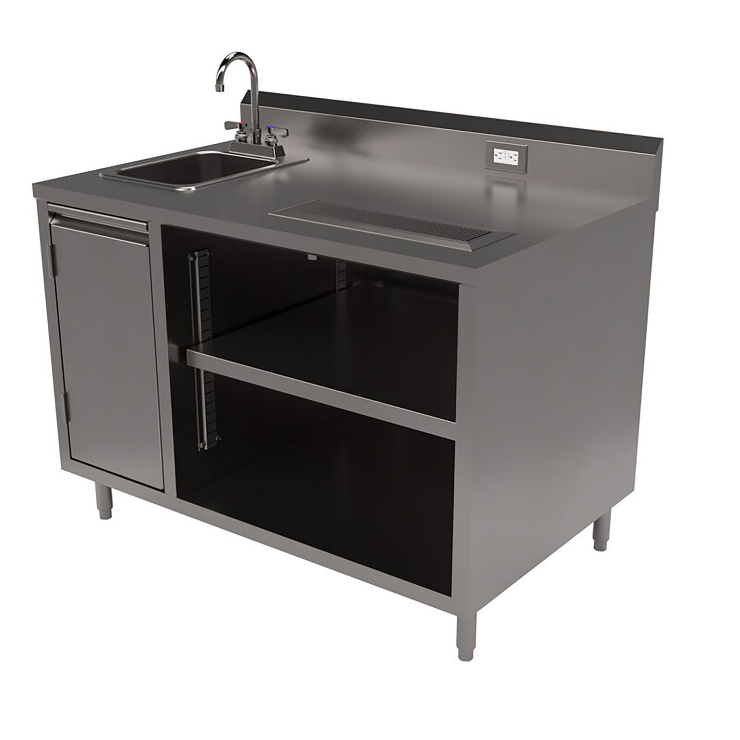 Stainless Steel Beverage Table with Left Sink, Rectangular, 30