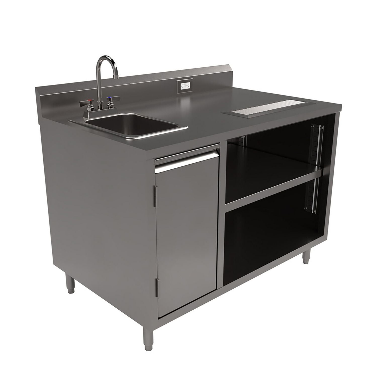 Stainless Steel Beverage Table with Left Sink, Rectangular, 30