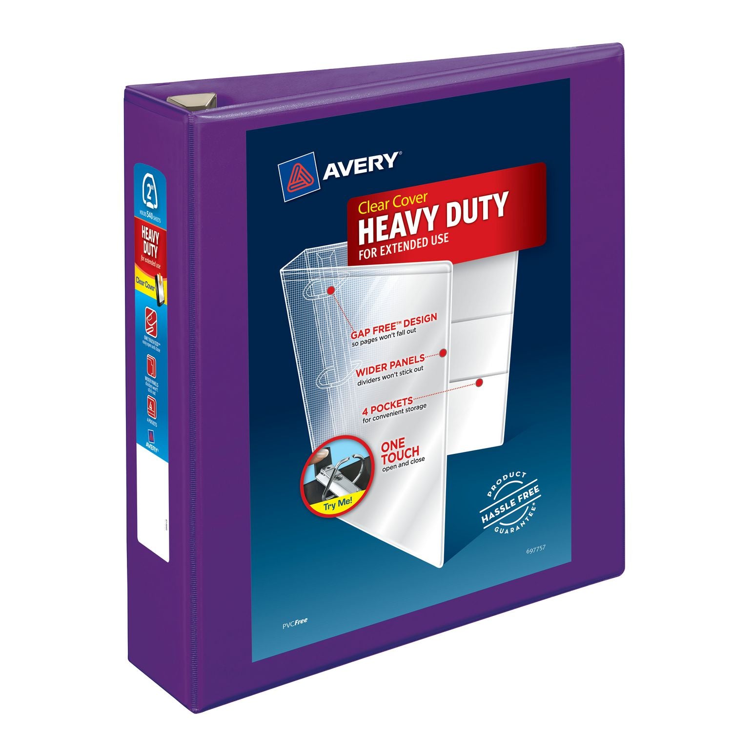 Heavy-Duty View Binder with DuraHinge and One Touch EZD Rings, 3 Rings, 2" Capacity, 11 x 8.5, Purple, 6/Carton