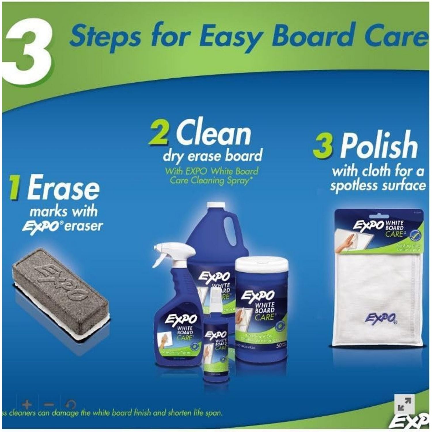 EXPO® White Board CARE Dry Erase Surface Cleaner, 8 oz Spray Bottle, 12/Carton