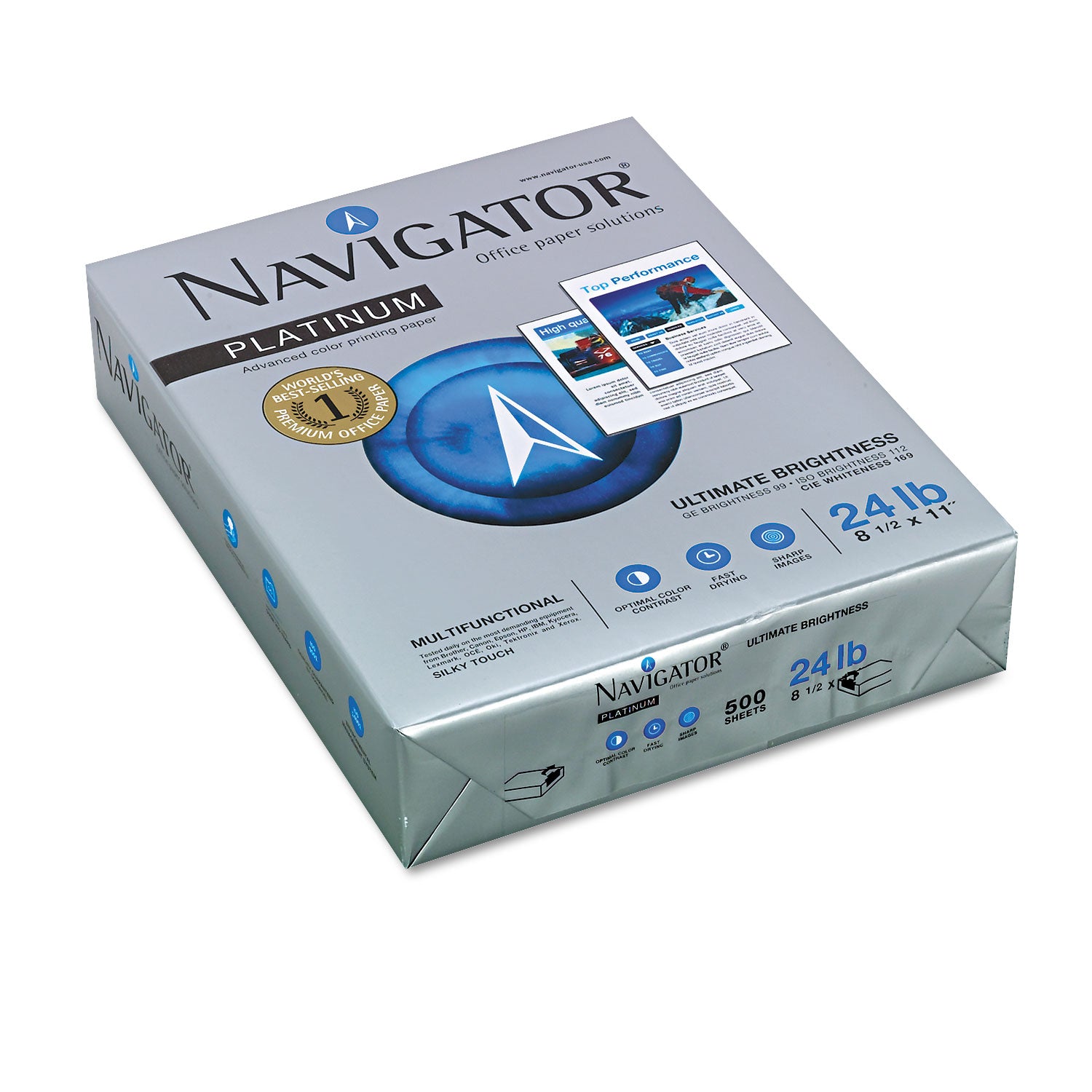 Navigator® Platinum Paper, 99 Bright, 24 lb Bond Weight, 8.5 x 11, White, 500 Sheets/Ream, 5 Reams/Carton