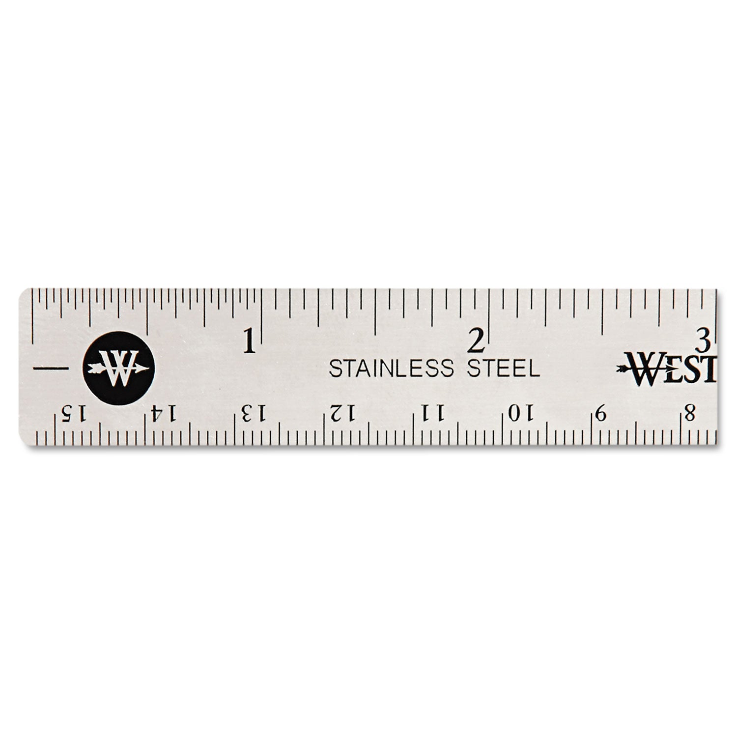 Westcott® Stainless Steel Office Ruler With Non Slip Cork Base, Standard/Metric, 6" Long