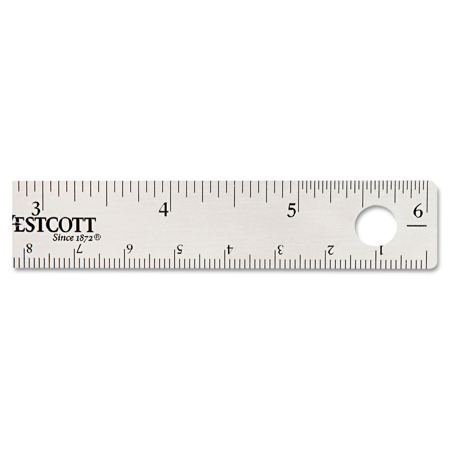 Westcott® Stainless Steel Office Ruler With Non Slip Cork Base, Standard/Metric, 6" Long