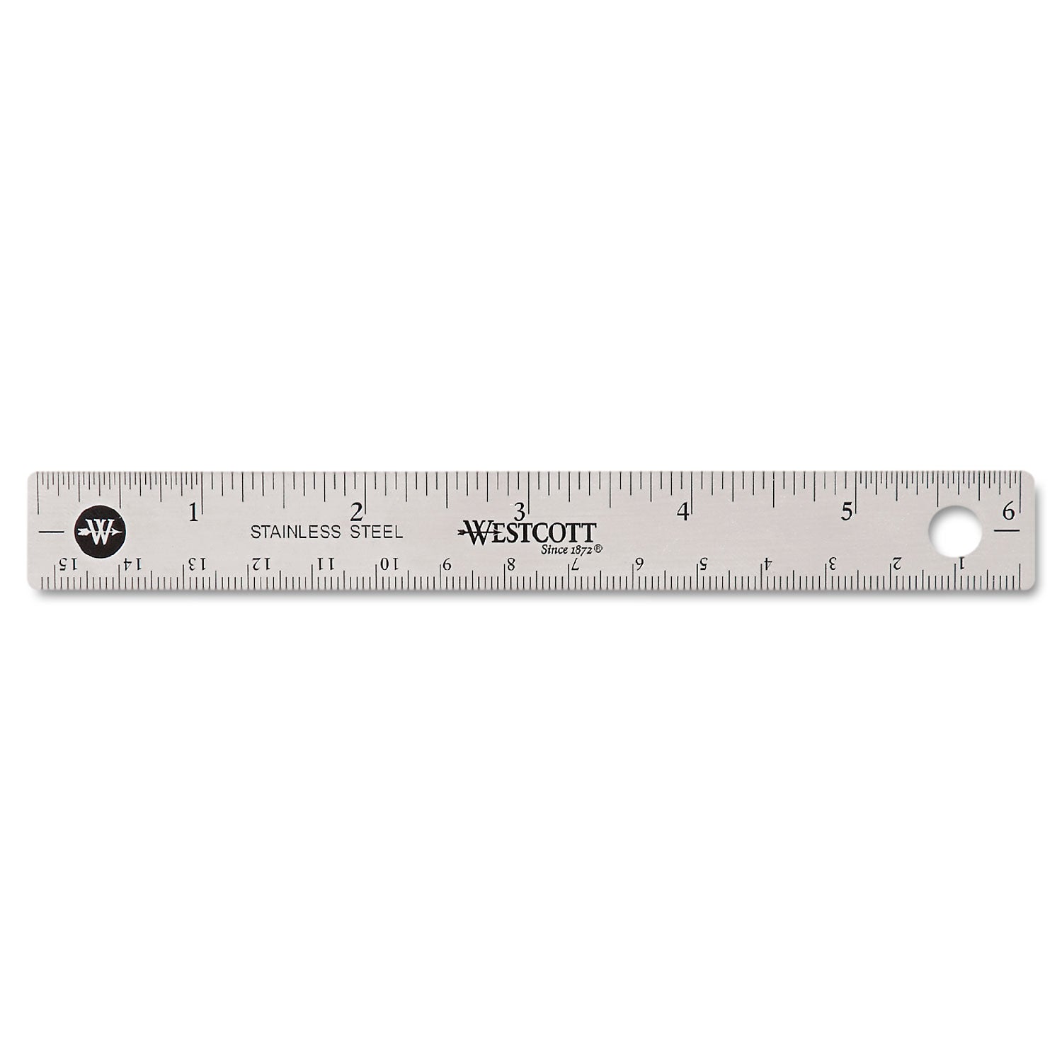 Stainless Steel Office Ruler With Non Slip Cork Base, Standard/Metric, 6" Long