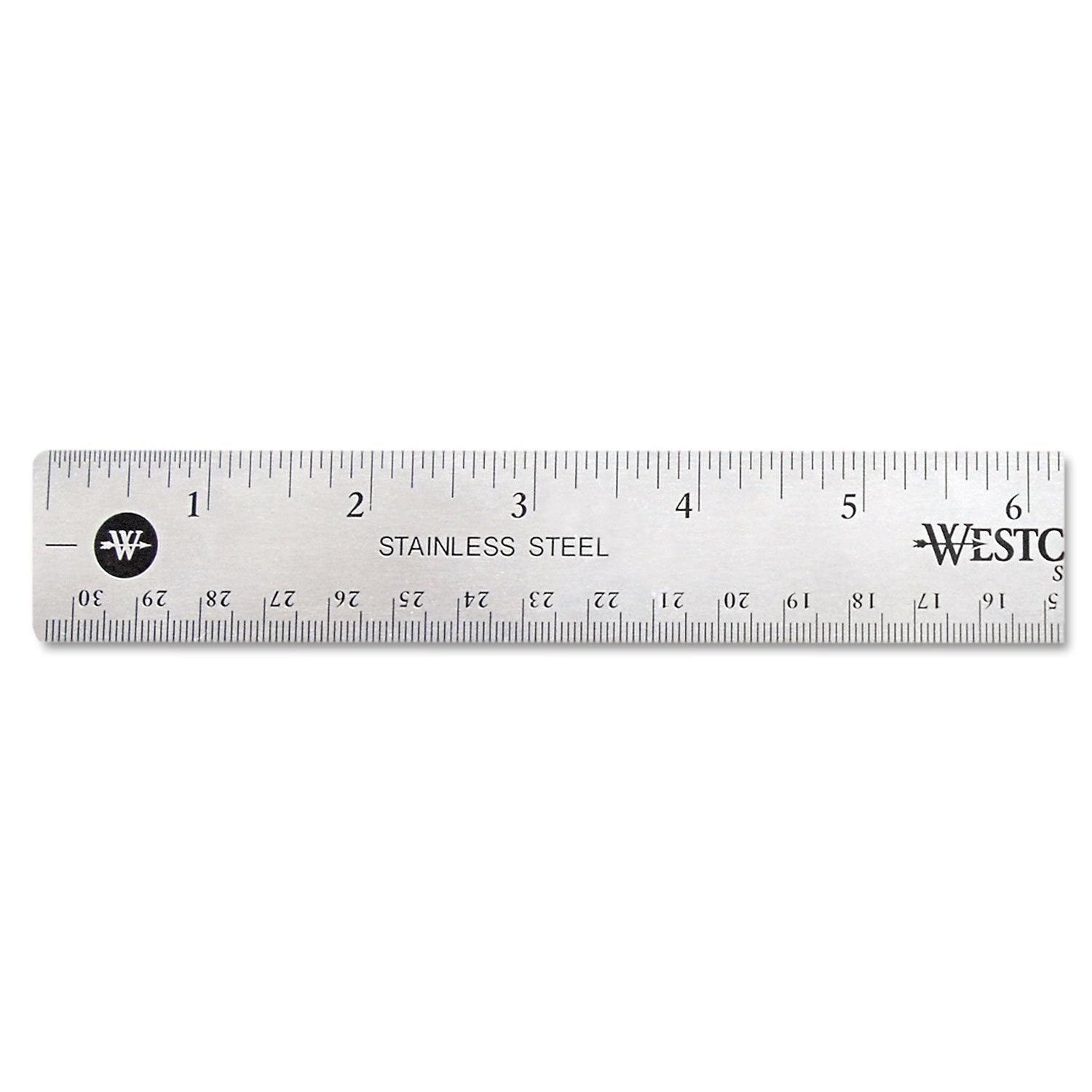 Stainless Steel Office Ruler With Non Slip Cork Base, Standard/Metric, 12" Long