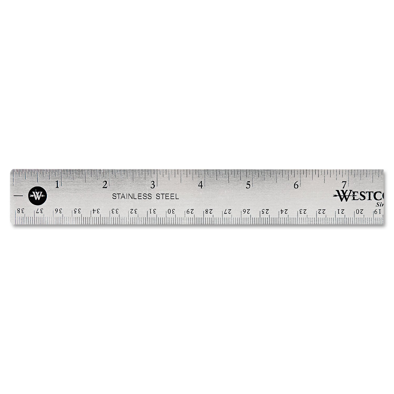 Westcott® Stainless Steel Office Ruler With Non Slip Cork Base, Standard/Metric, 15" Long