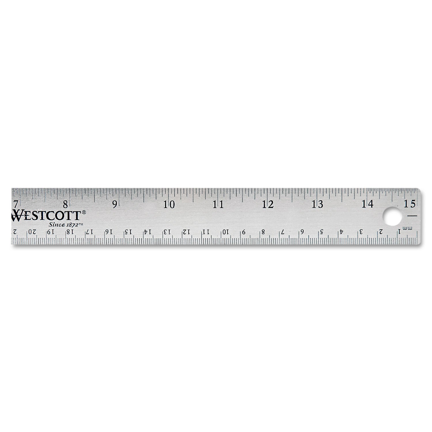 Westcott® Stainless Steel Office Ruler With Non Slip Cork Base, Standard/Metric, 15" Long