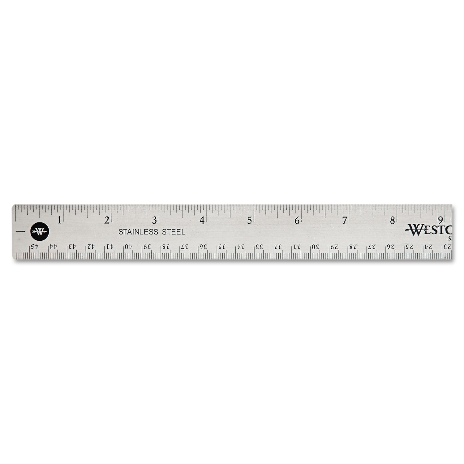 Stainless Steel Office Ruler With Non Slip Cork Base, Standard/Metric, 18" Long