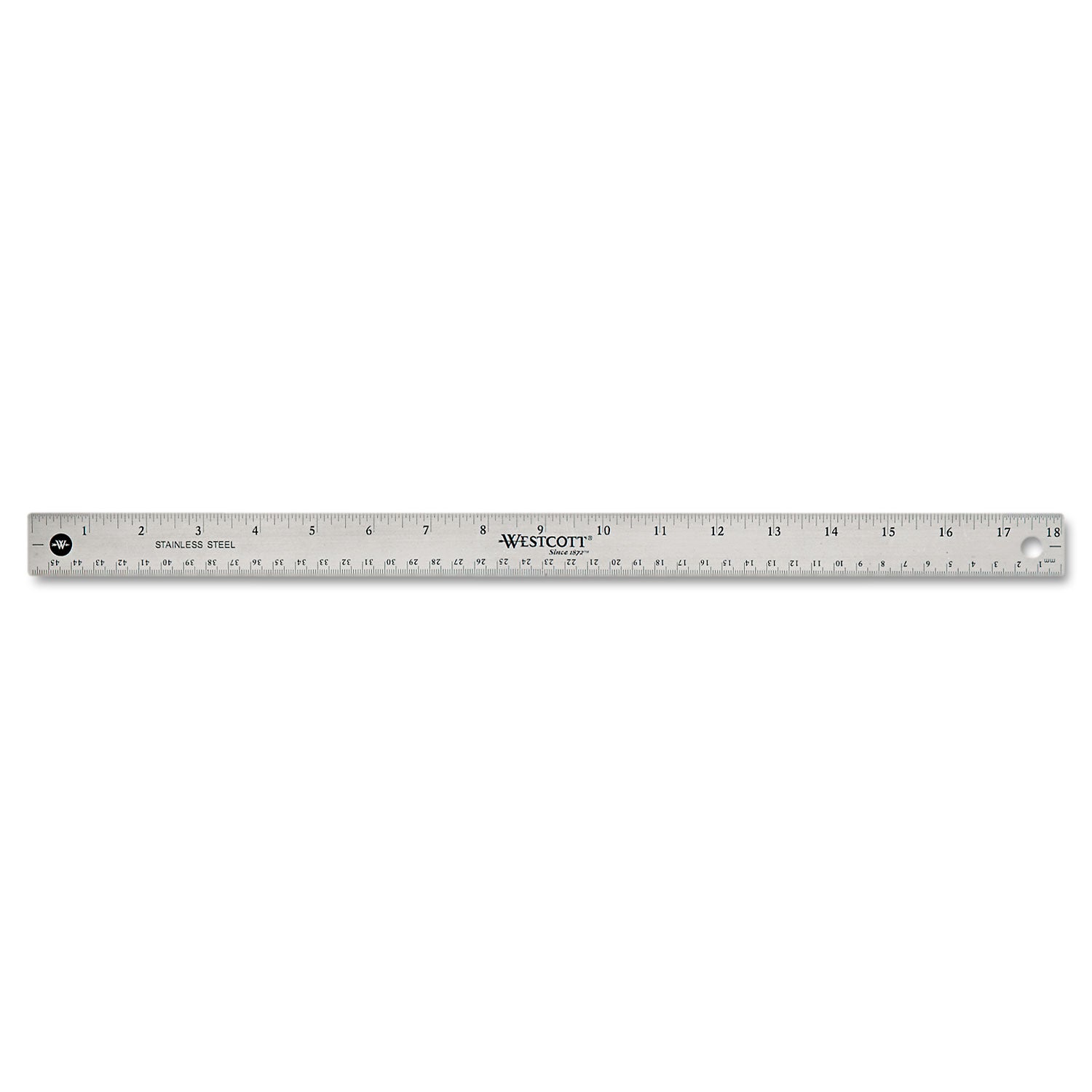 Westcott® Stainless Steel Office Ruler With Non Slip Cork Base, Standard/Metric, 18" Long