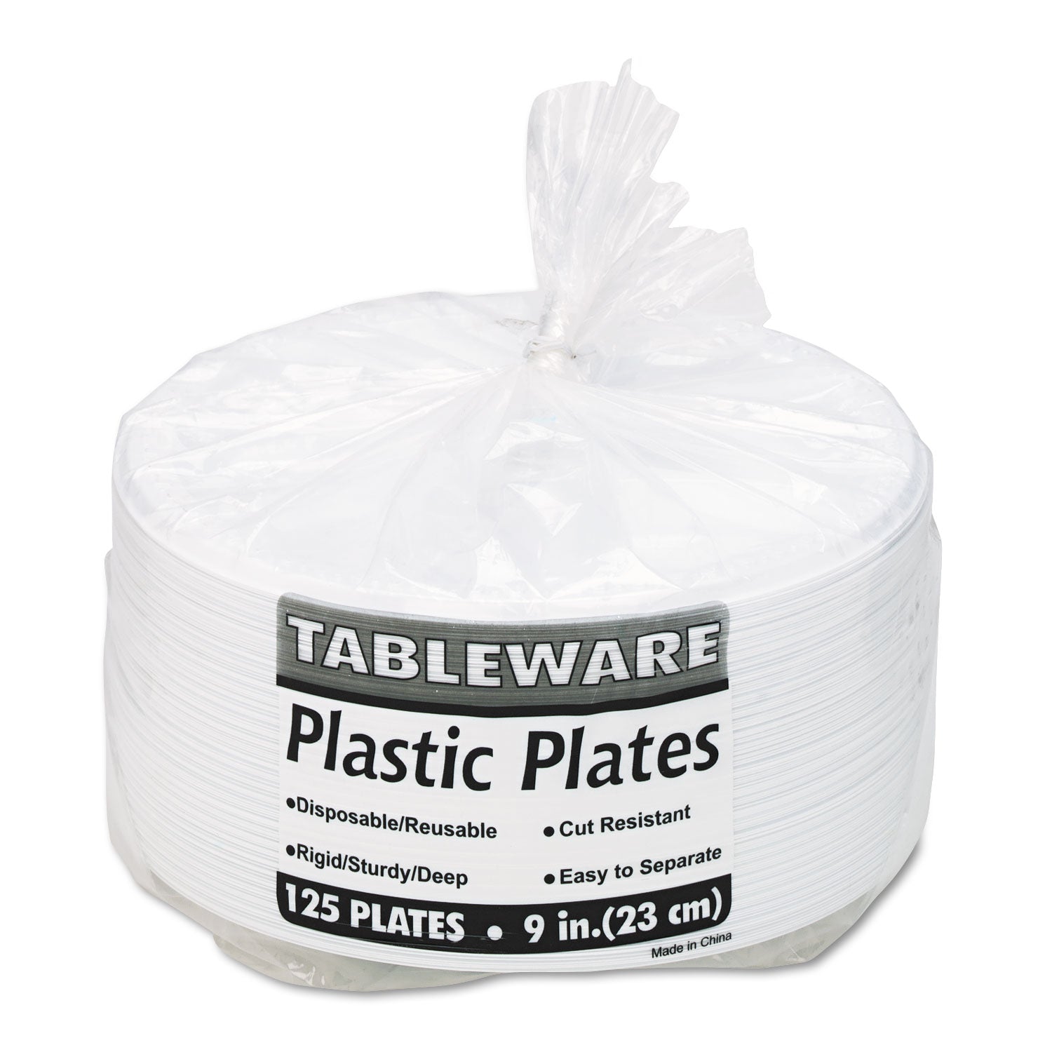 Tablemate® Plastic Dinnerware, Compartment Plates, 9" dia, White, 125/Pack