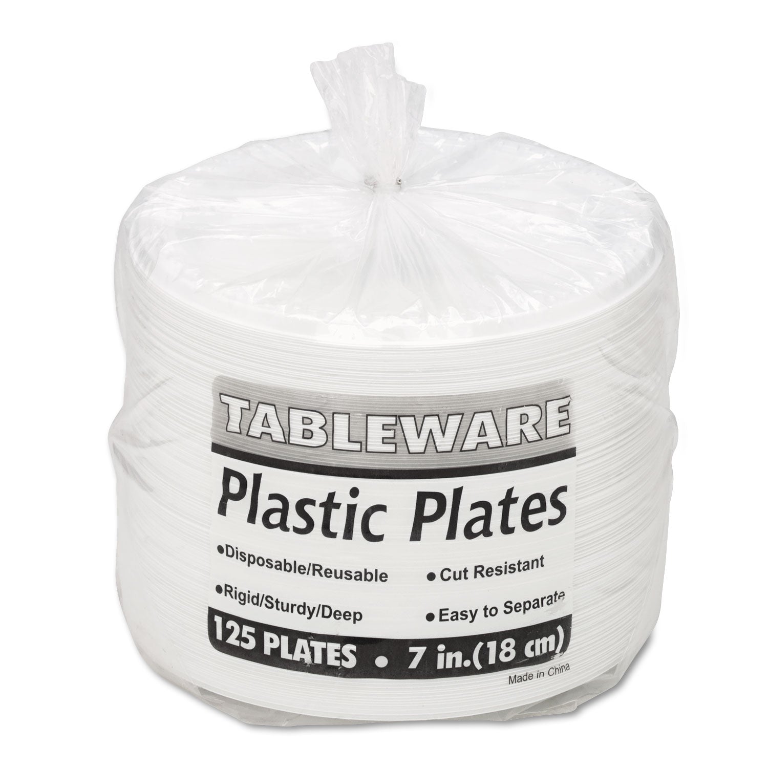 Tablemate® Plastic Dinnerware, Plates, 7" dia, White, 125/Pack