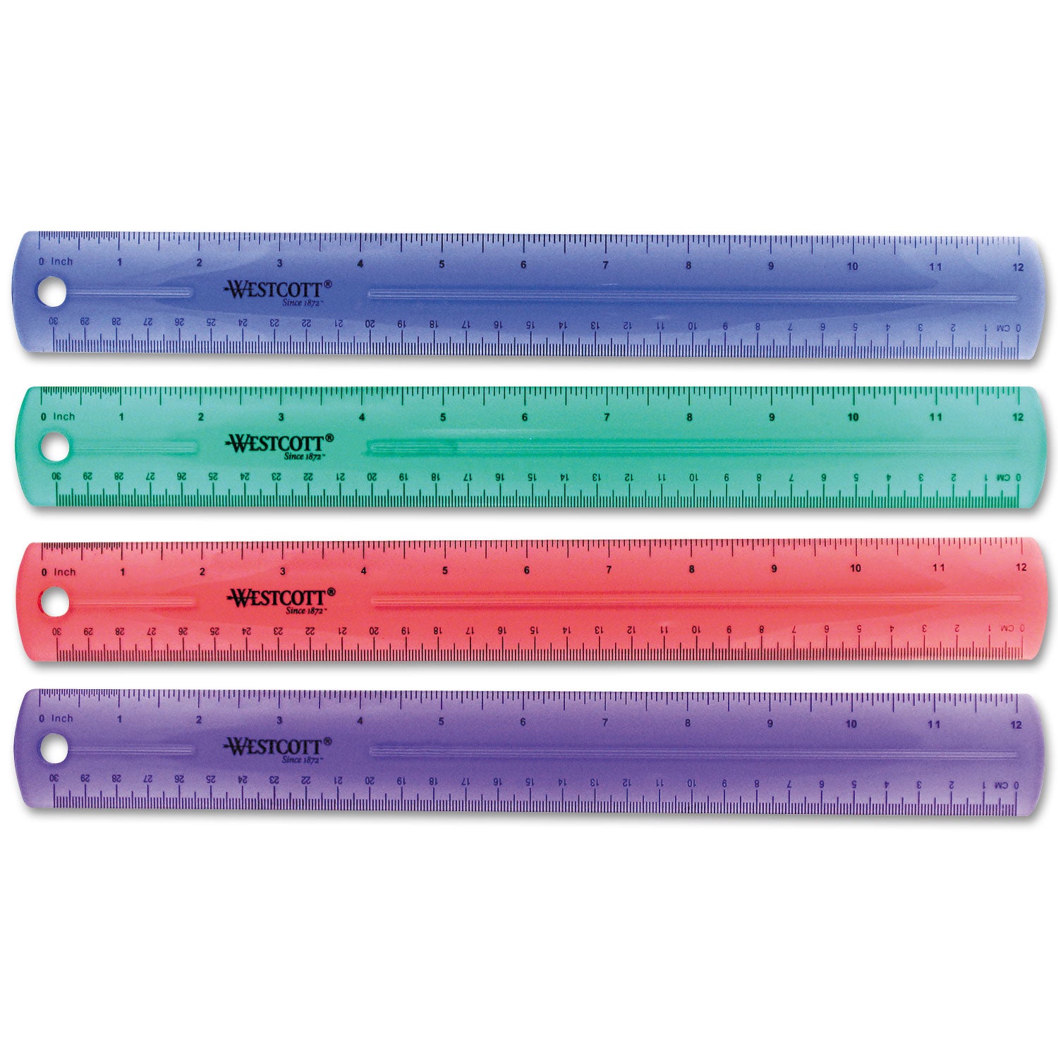 Westcott® 12" Jewel Colored Ruler, Standard/Metric, Plastic