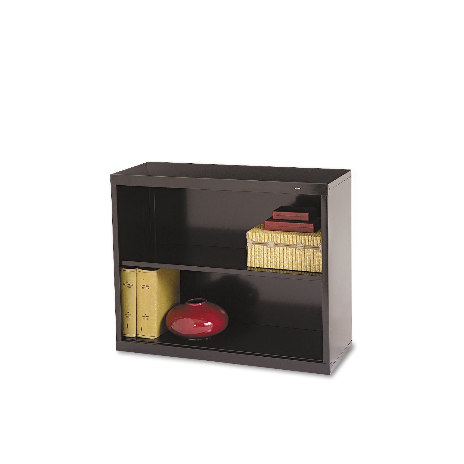 Metal Bookcase, Two-Shelf, 34.5w x 13.5d x 28h, Black