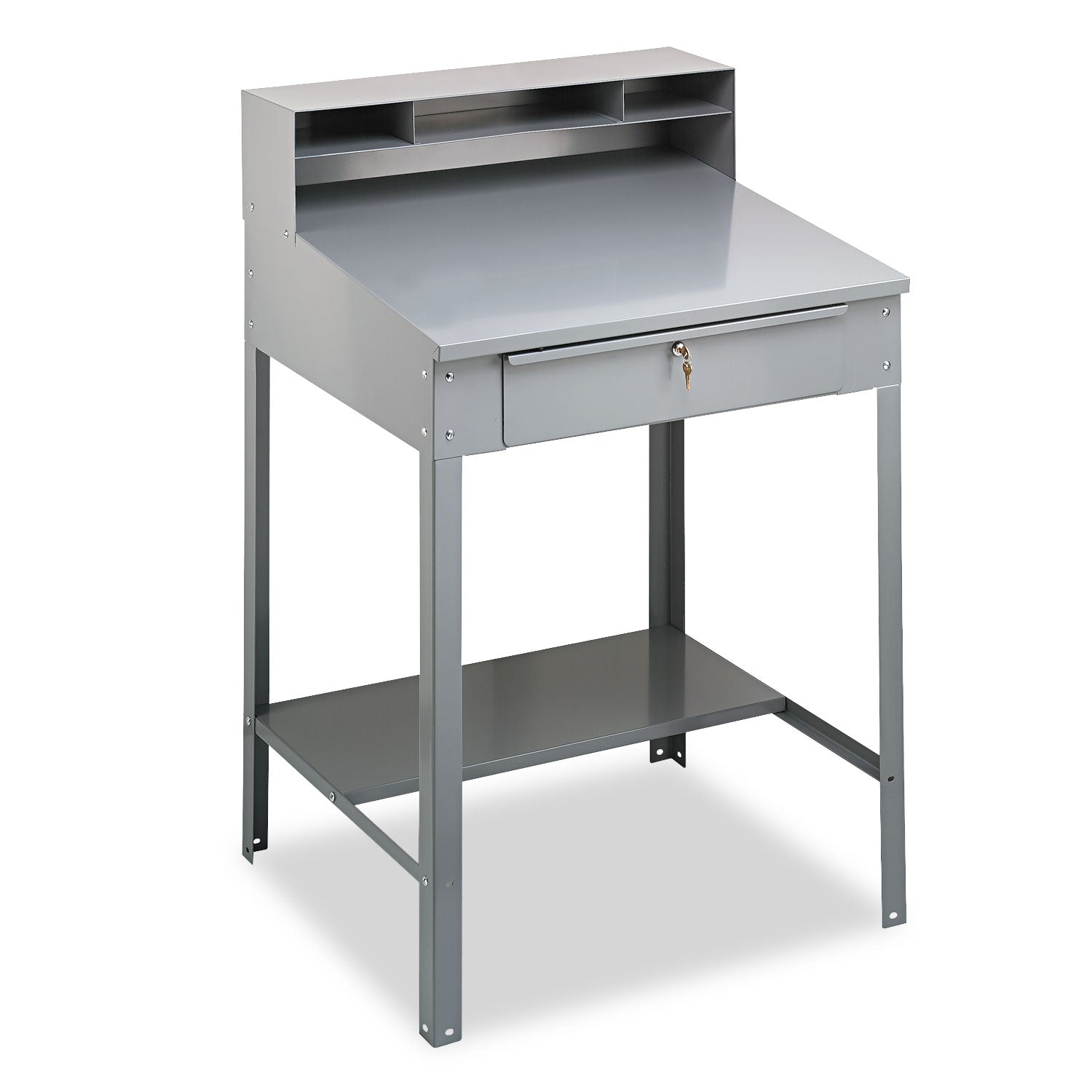 Open Steel Shop Desk, 34.5" x 29" x 53.75", Medium Gray