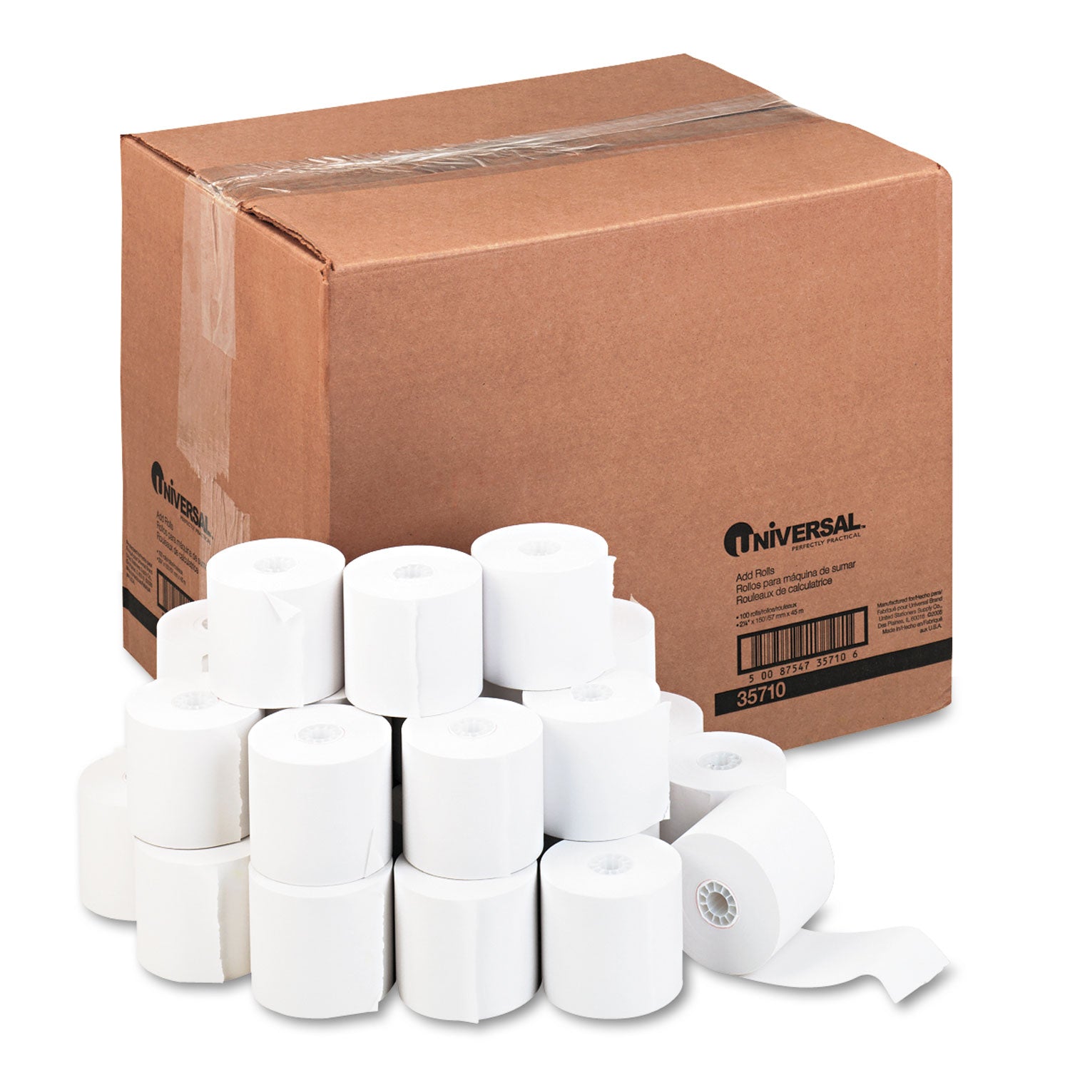 Universal® Impact and Inkjet Print Bond Paper Rolls, 0.5" Core, 2.25" x 150 ft, White, 100/Carton