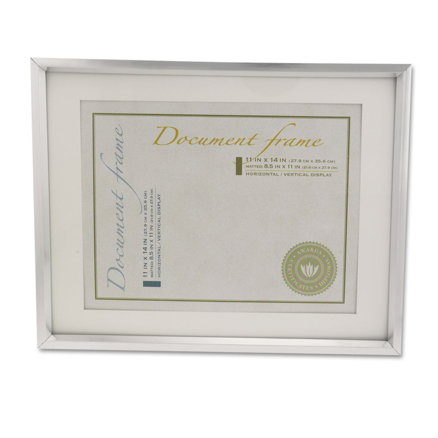 Universal® Plastic Document Frame with Mat, 11 x 14 and 8.5 x 11 Inserts, Metallic Silver