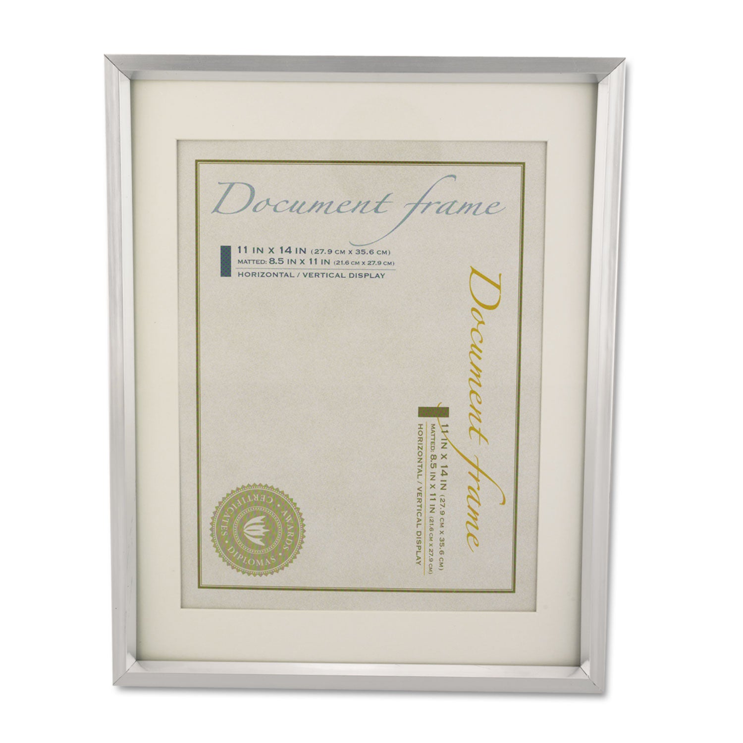 Universal® Plastic Document Frame with Mat, 11 x 14 and 8.5 x 11 Inserts, Metallic Silver