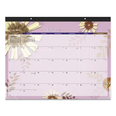 AT-A-GLANCE Paper Flowers Desk Pad, Floral Artwork, 22 x 17, Black Binding, Clear Corners, 12-Month (Jan to Dec): 2024 Flipcost Flipcost