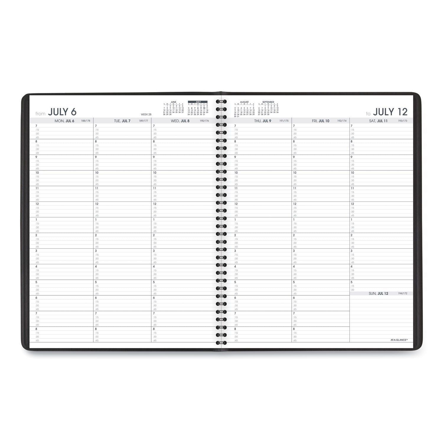 AT-A-GLANCE® Weekly Appointment Book, 11 x 8.25, Black Cover, 14-Month (July to Aug): 2024 to 2025