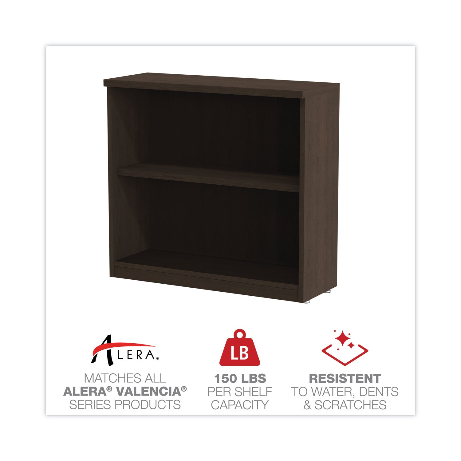 Alera® Alera Valencia Series Bookcase, Two-Shelf, 31.75w x 14d x 29.5h, Espresso