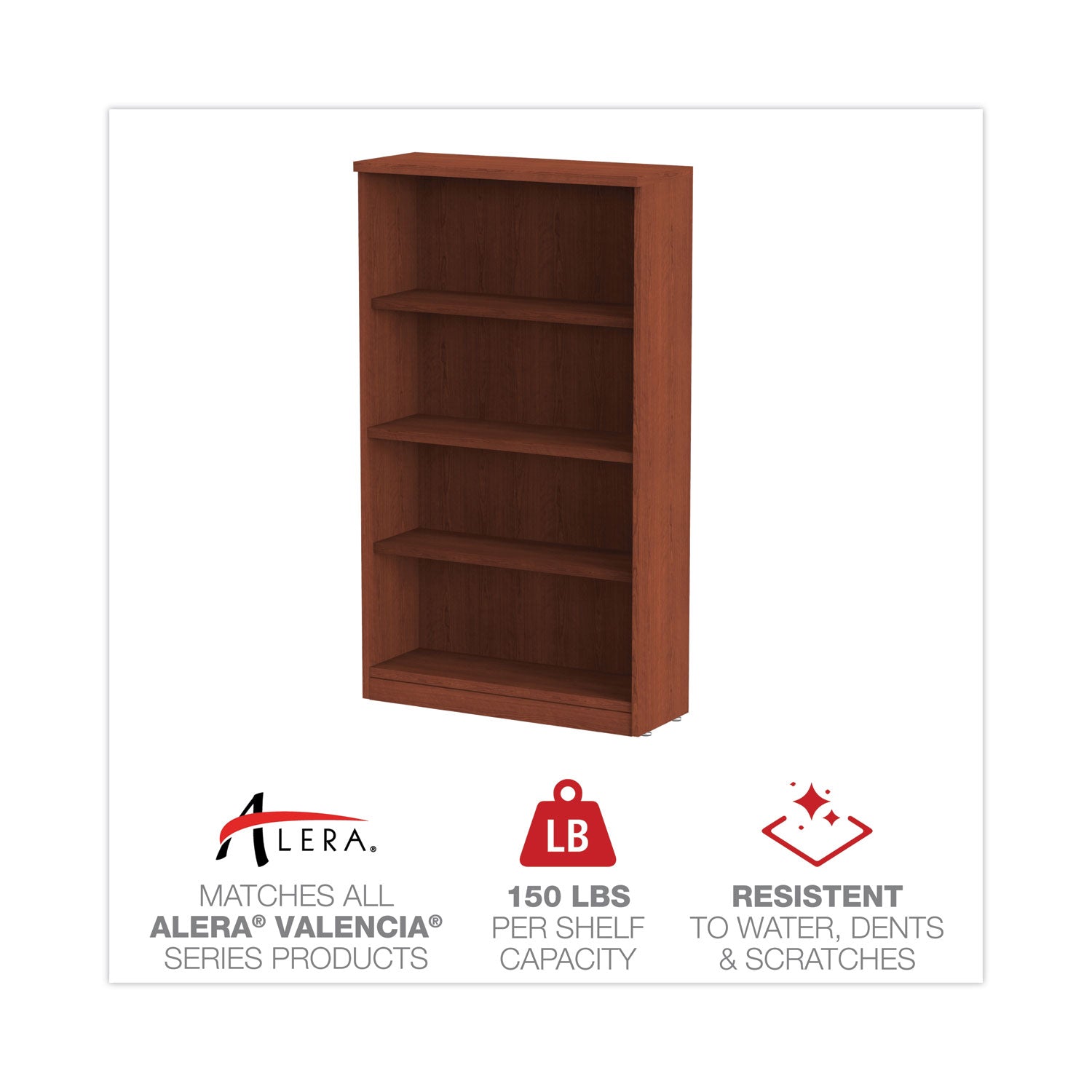 Alera® Alera Valencia Series Bookcase, Four-Shelf, 31.75w x 14d x 54.88h, Medium Cherry