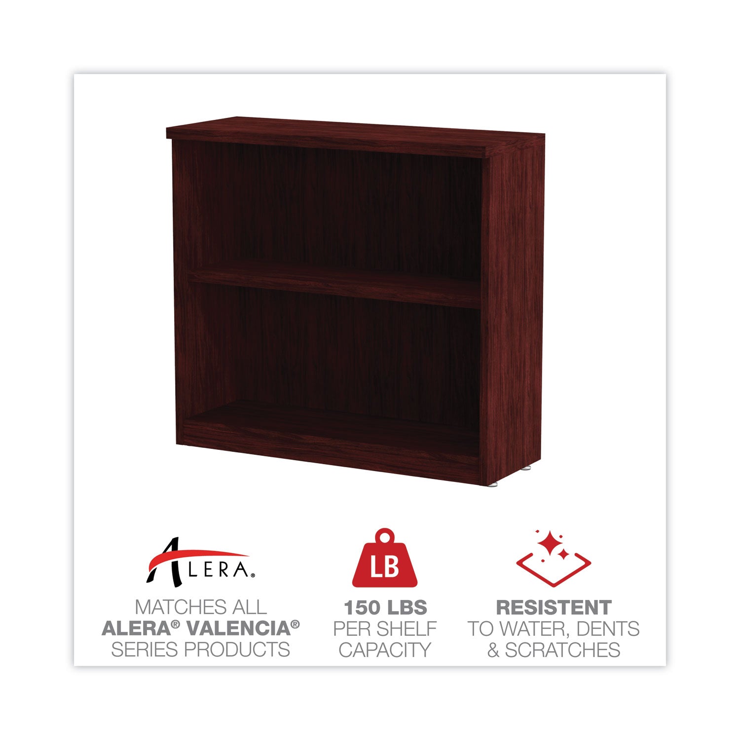 Alera® Alera Valencia Series Bookcase, Two-Shelf, 31.75w x 14d x 29.5h, Mahogany