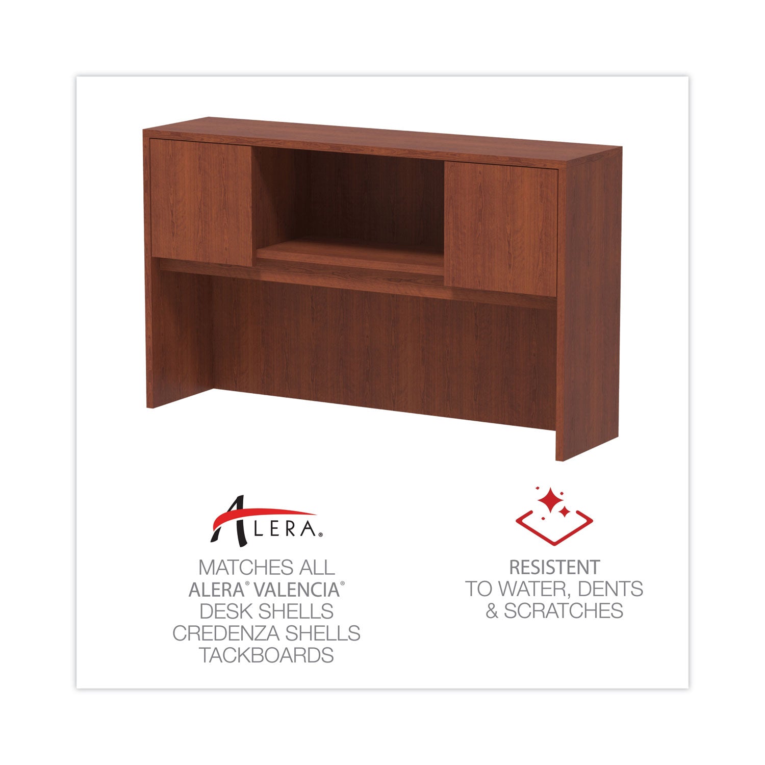 Alera® Alera Valencia Series Hutch with Doors, 4 Compartments, 58.88w x 15d x 35.38h, Medium Cherry