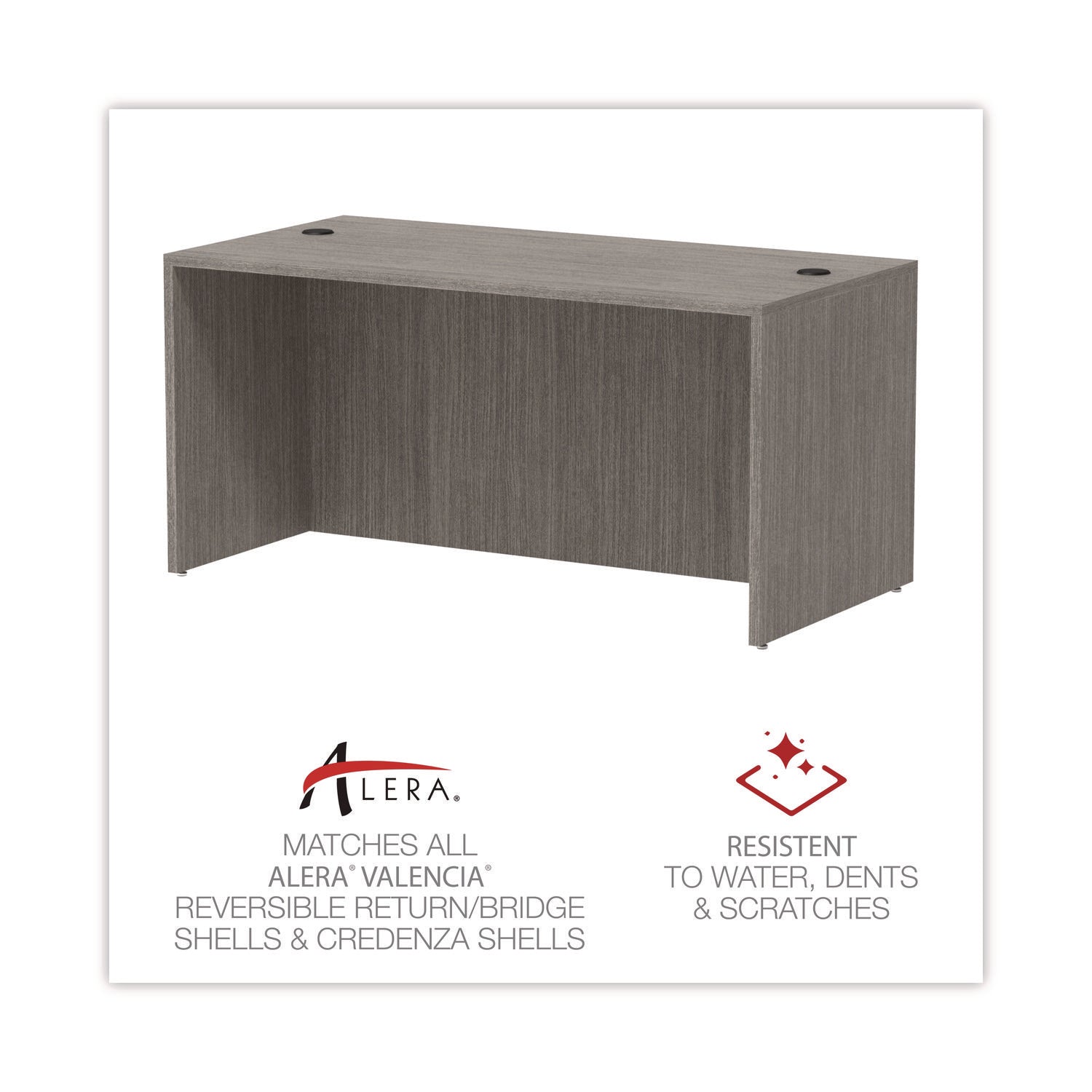 Alera® Alera Valencia Series Straight Front Desk Shell, 59.13" x 29.5" x 29.63", Gray