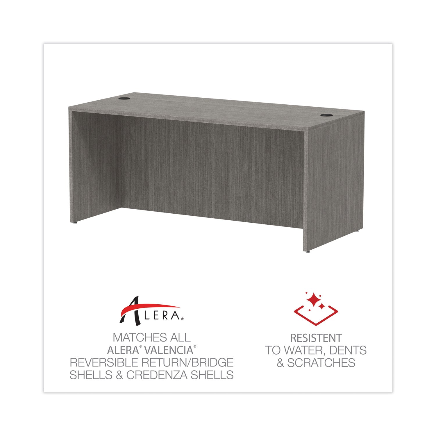 Alera® Alera Valencia Series Straight Front Desk Shell, 65" x 29.5" x 29.63", Gray