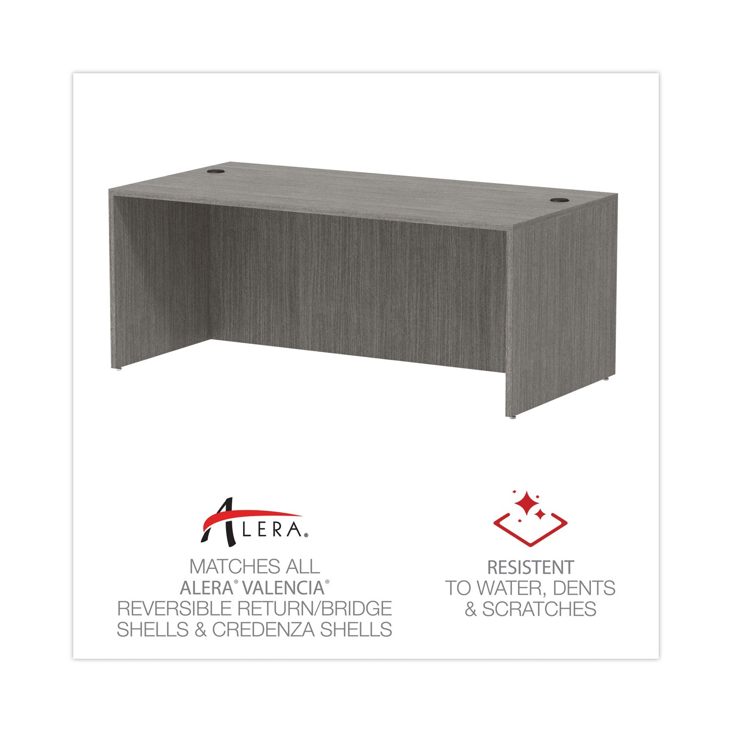 Alera® Alera Valencia Series Straight Front Desk Shell, 71" x 35.5" x 29.63", Gray