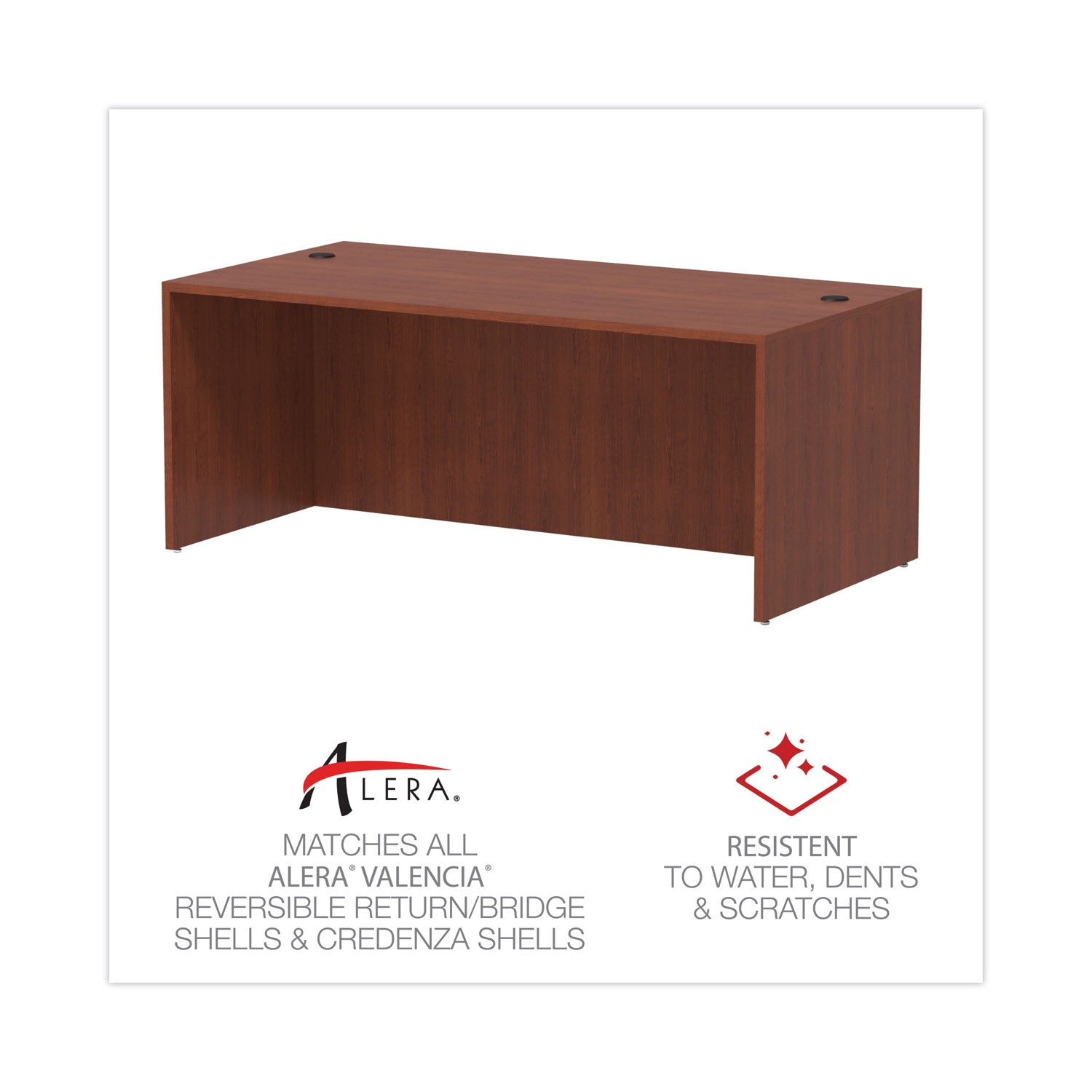 Alera® Alera Valencia Series Straight Front Desk Shell, 71" x 35.5" x 29.63", Medium Cherry