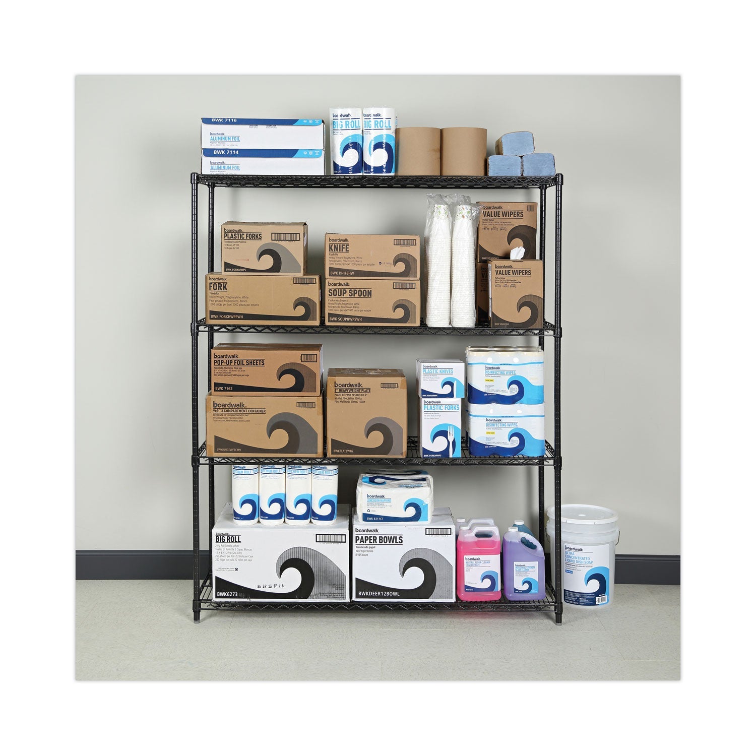 Alera® All-Purpose Wire Shelving Starter Kit, Four-Shelf, 60w x 18d x 72h, Black Anthracite Plus