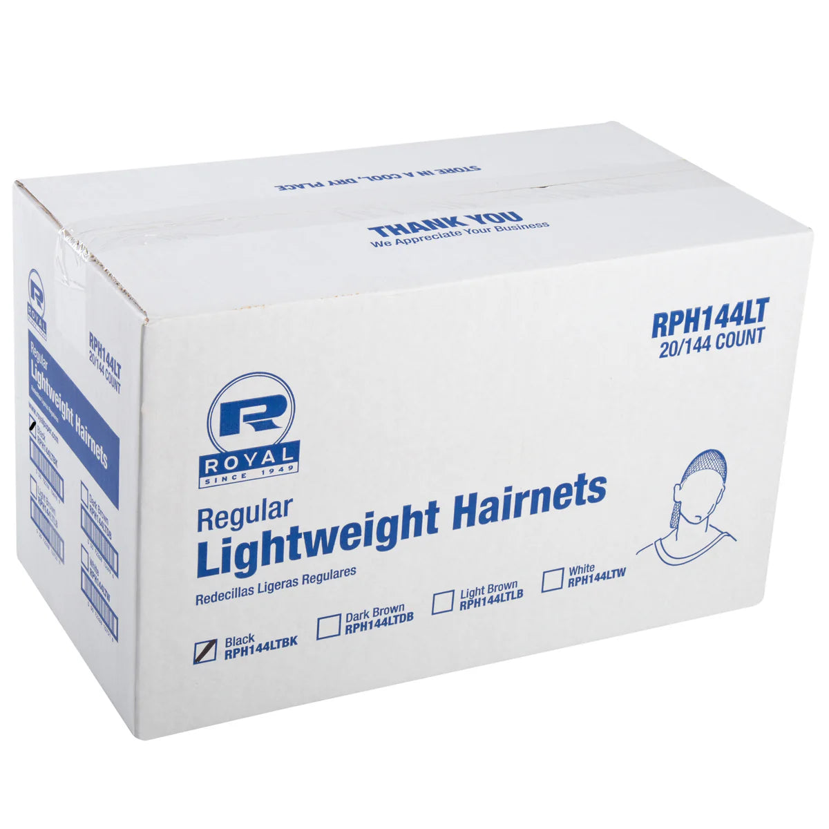 AmerCareRoyal® Lightweight Latex-Free Hairnets, Nylon, 24", Black, 144/Box, 20 Boxes/Carton