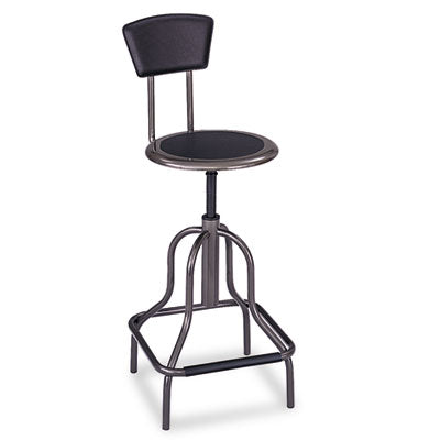 Diesel Industrial Stool with Back, Supports Up to 250 lb, 22" to 27" Seat Height, Black Seat/Back, Pewter Base Flipcost Flipcost