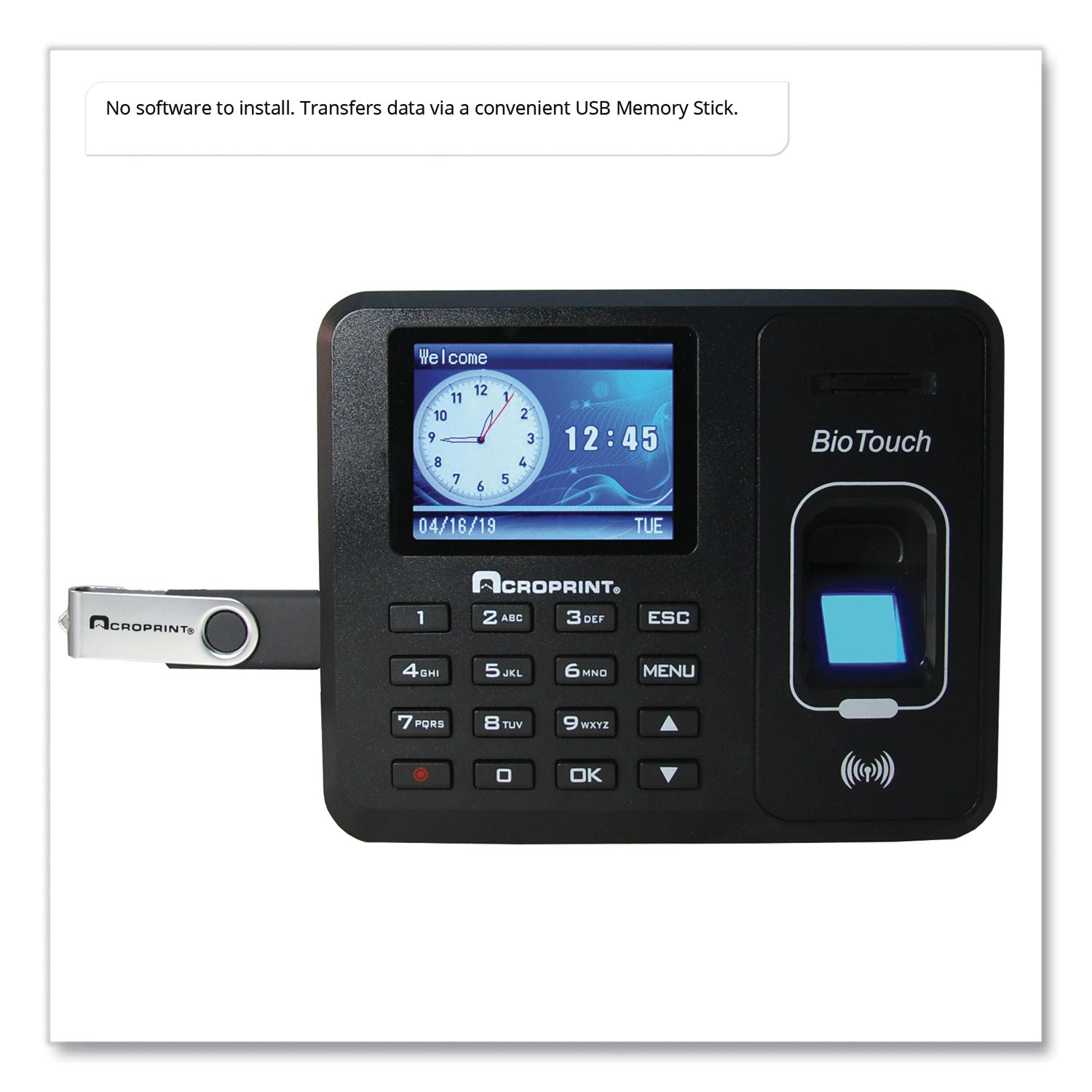 Acroprint® BioTouch Time Clock and Badges Bundle, 10,000 Employees, Black