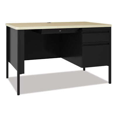 Modern Classroom Teacher Desk, One Right-Hand Pedestal: Box/File Drawers, 48" x 30" x 29.5", Maple/Black Flipcost Flipcost