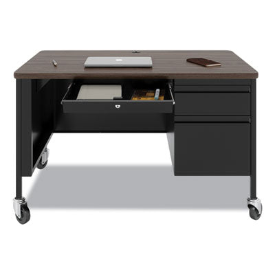 Mobile Teachers Pedestal Desks, Right-Hand Pedestal: Box/File Drawers, 48" x 30" x 29.5", Walnut/Black Flipcost Flipcost