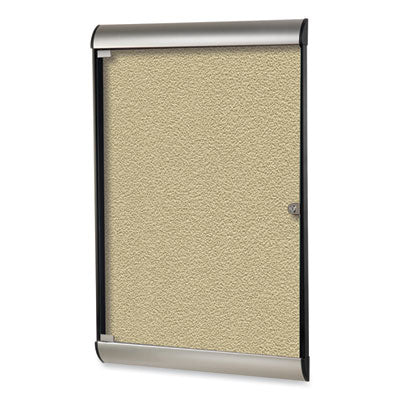 Silhouette 1 Door Enclosed Caramel Vinyl Bulletin Board with Satin/Black Frame, 27.75 x 42.13 Flipcost Flipcost