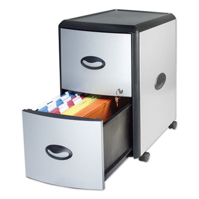 Mobile Filing Cabinet with Metal Siding, 2 Letter-Size File Drawers, Silver/Black, 19" x 15" x 23" Flipcost Flipcost