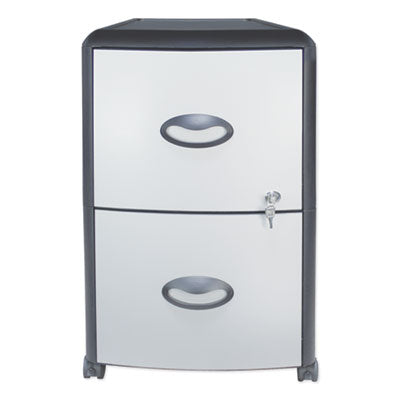 Mobile Filing Cabinet with Metal Siding, 2 Letter-Size File Drawers, Silver/Black, 19" x 15" x 23" Flipcost Flipcost