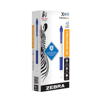 Sarasa Dry X20+ Gel Pen, Retractable, Fine 0.7 mm, Blue Ink, White/Blue Barrel, Dozen Flipcost Flipcost