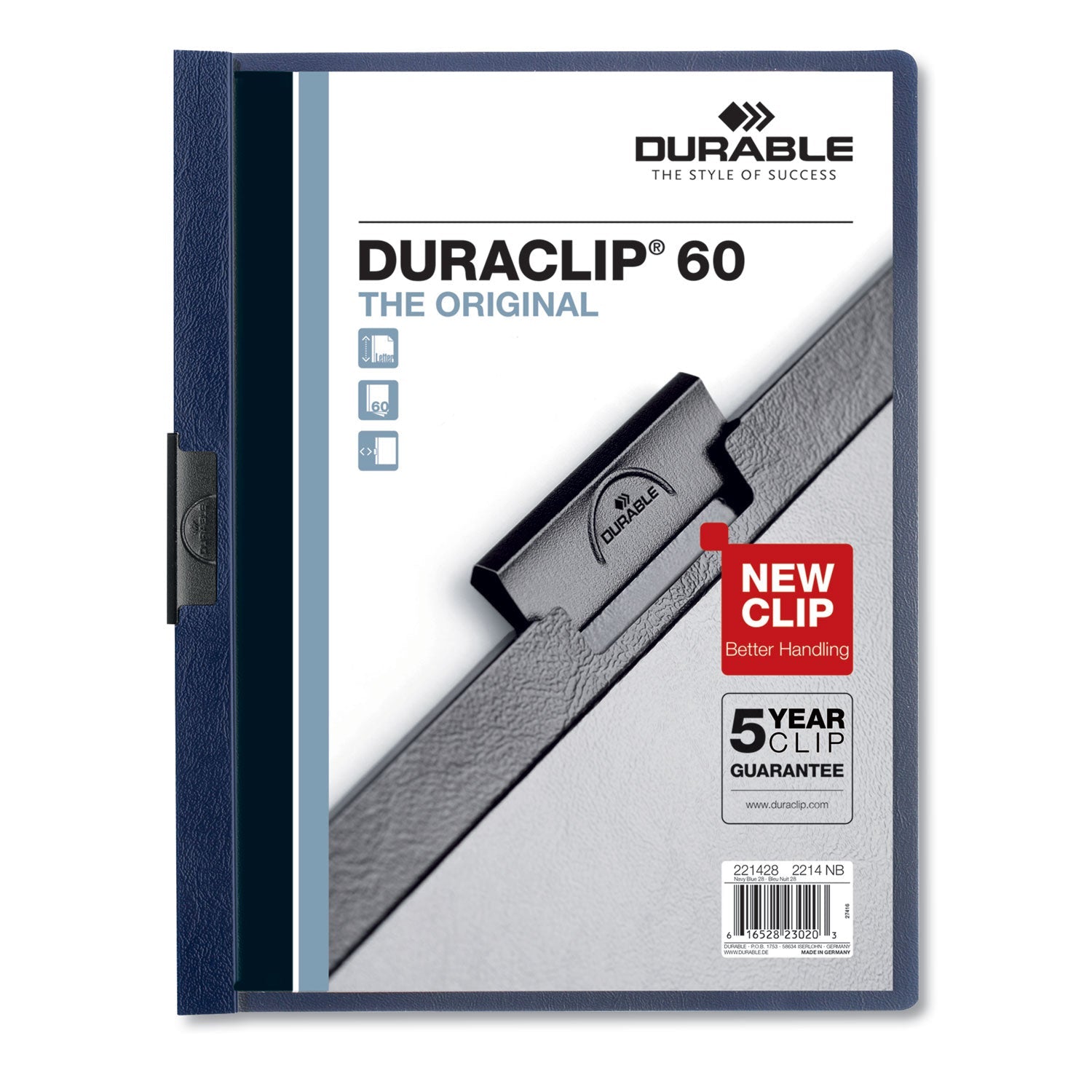 Durable® DuraClip Report Cover with Clip Fastener, 8.5 x 11, Clear/Navy, 25/Box