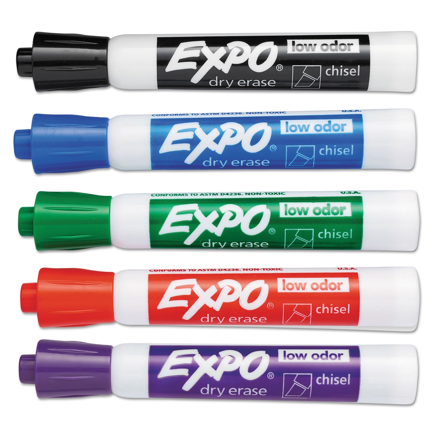 EXPO® Low-Odor Dry-Erase Marker Value Pack, Broad Chisel Tip, Assorted Colors, 36/Box