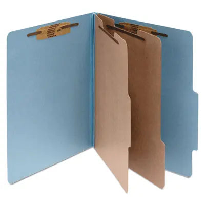 ACCO BRANDS, INC. Pressboard Classification Folders, 3" Expansion, 2 Dividers, 6 Fasteners, Letter Size, Sky Blue Exterior, 10/Box Flipcost Flipcost