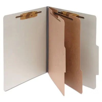 ACCO BRANDS, INC. Pressboard Classification Folders, 3" Expansion, 2 Dividers, 6 Fasteners, Letter Size, Mist Gray Exterior, 10/Box Flipcost Flipcost