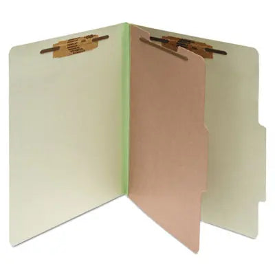 ACCO BRANDS, INC. Pressboard Classification Folders, 2" Expansion, 1 Divider, 4 Fasteners, Legal Size, Leaf Green Exterior, 10/Box Flipcost Flipcost