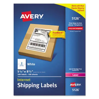 AVERY PRODUCTS CORPORATION Shipping Labels w/ TrueBlock Technology, Laser Printers, 5.5 x 8.5, White, 2/Sheet, 100 Sheets/Box Flipcost Flipcost