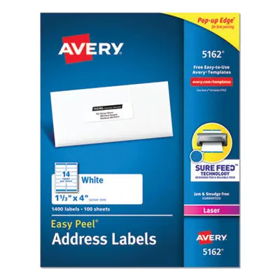 AVERY PRODUCTS CORPORATION Easy Peel White Address Labels w/ Sure Feed Technology, Laser Printers, 1.33 x 4, White, 14/Sheet, 100 Sheets/Box Flipcost Flipcost